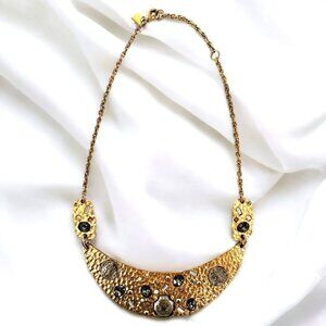 Tat2 Hammered Gold Plate Crystal & Coin Studded Collar Statement Necklace